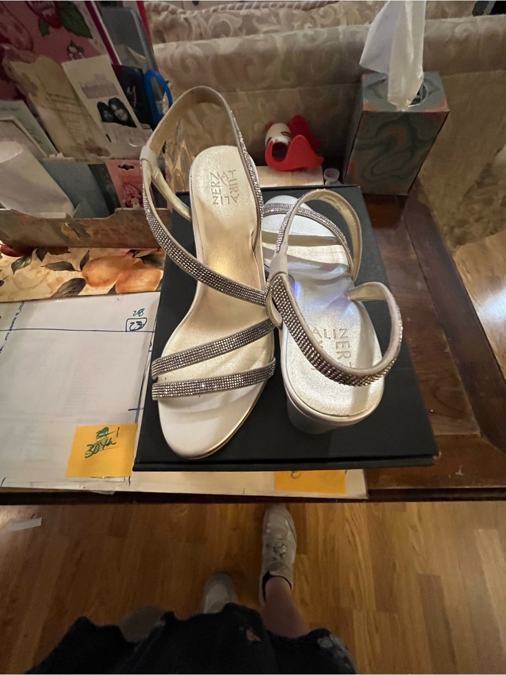10M naturalizer Silver Dress Sandals with Rhinestone Straps - Women's